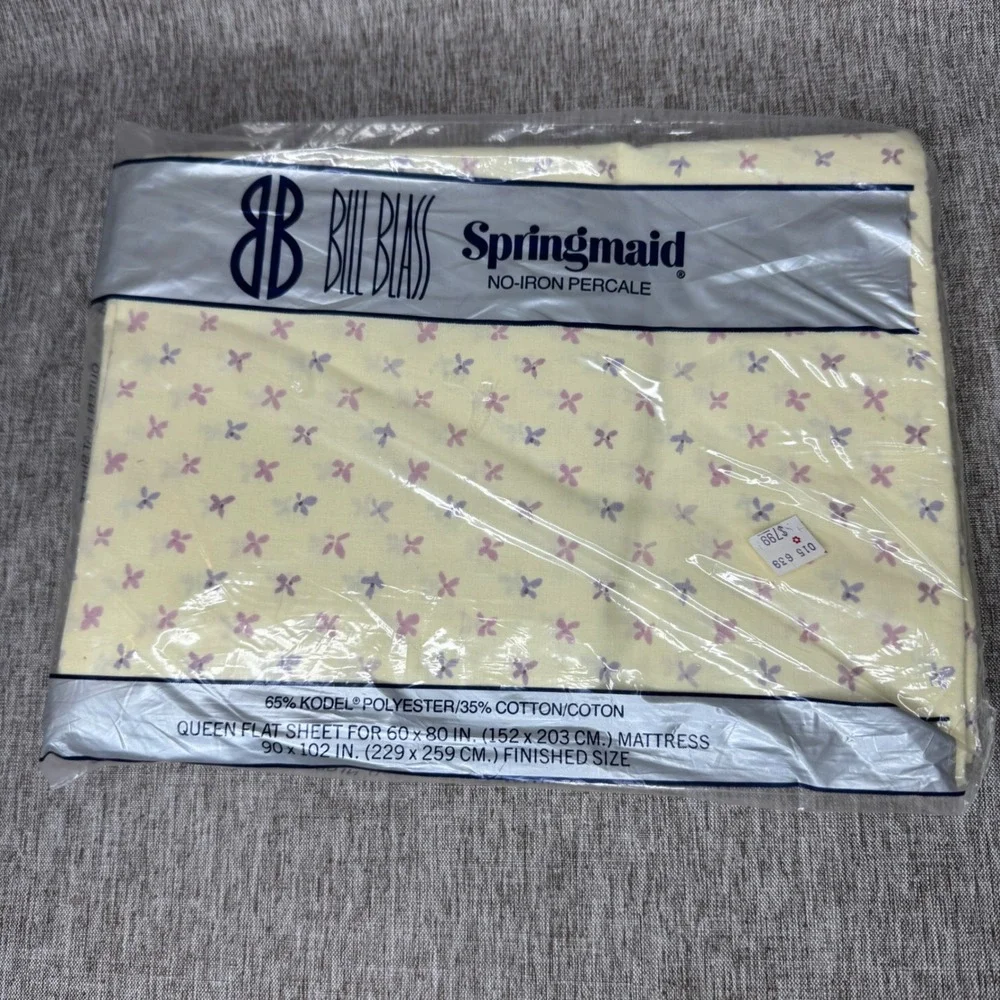 Springmaid Bill Blass Evening Lilacs II Queen Flat Sheet 2 Pillowcases Vintage